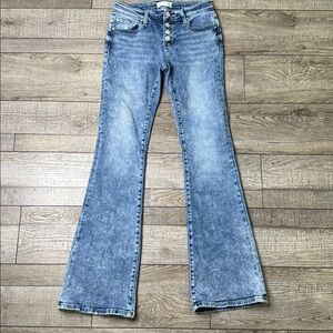 Petra 153 Button Up Low Rise Stretch Acid Wash Flared Jeans